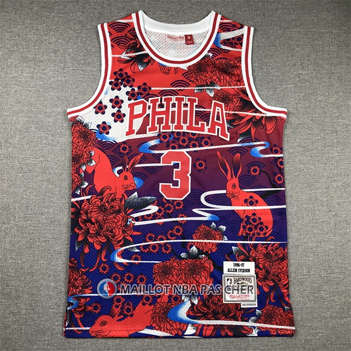 Maillot Philadelphia 76ers Allen Iverson NO 3 Mitchell & Ness Lunar New Year Rouge